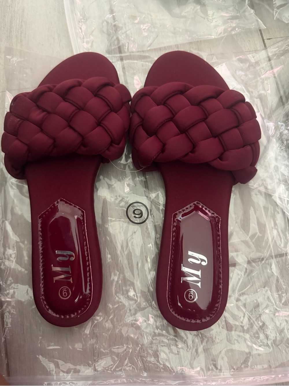 Braided Slide Sandals in Burgundy - Women's Comfort Slides
